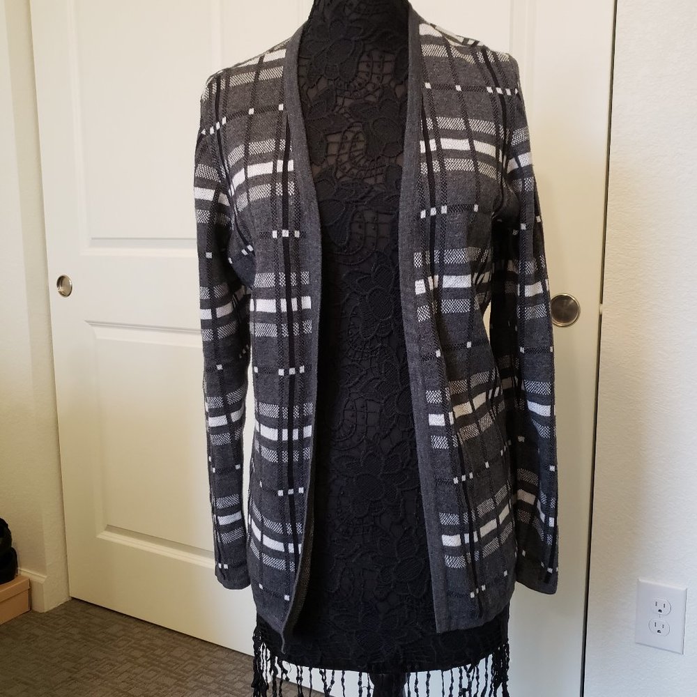 Croft & Barrow Black and White Plaid Cardigan